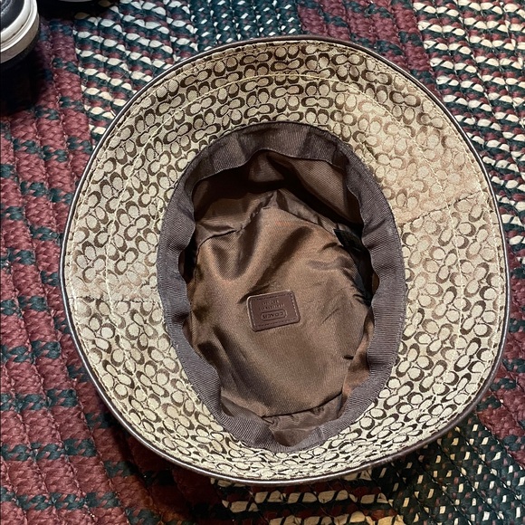 VTG Coach Bucket Hat Y2K Signature C Brown Leather Strap Silver Buckle - Picture 3 of 5